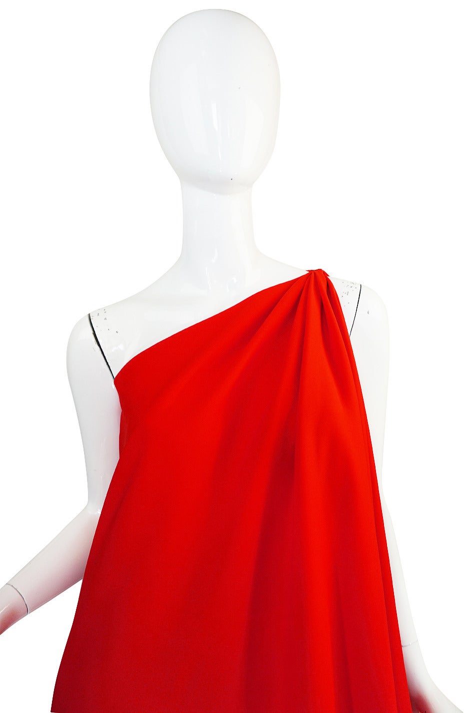 1970s One Shoulder Red Jersey Halston Dress For Sale 1