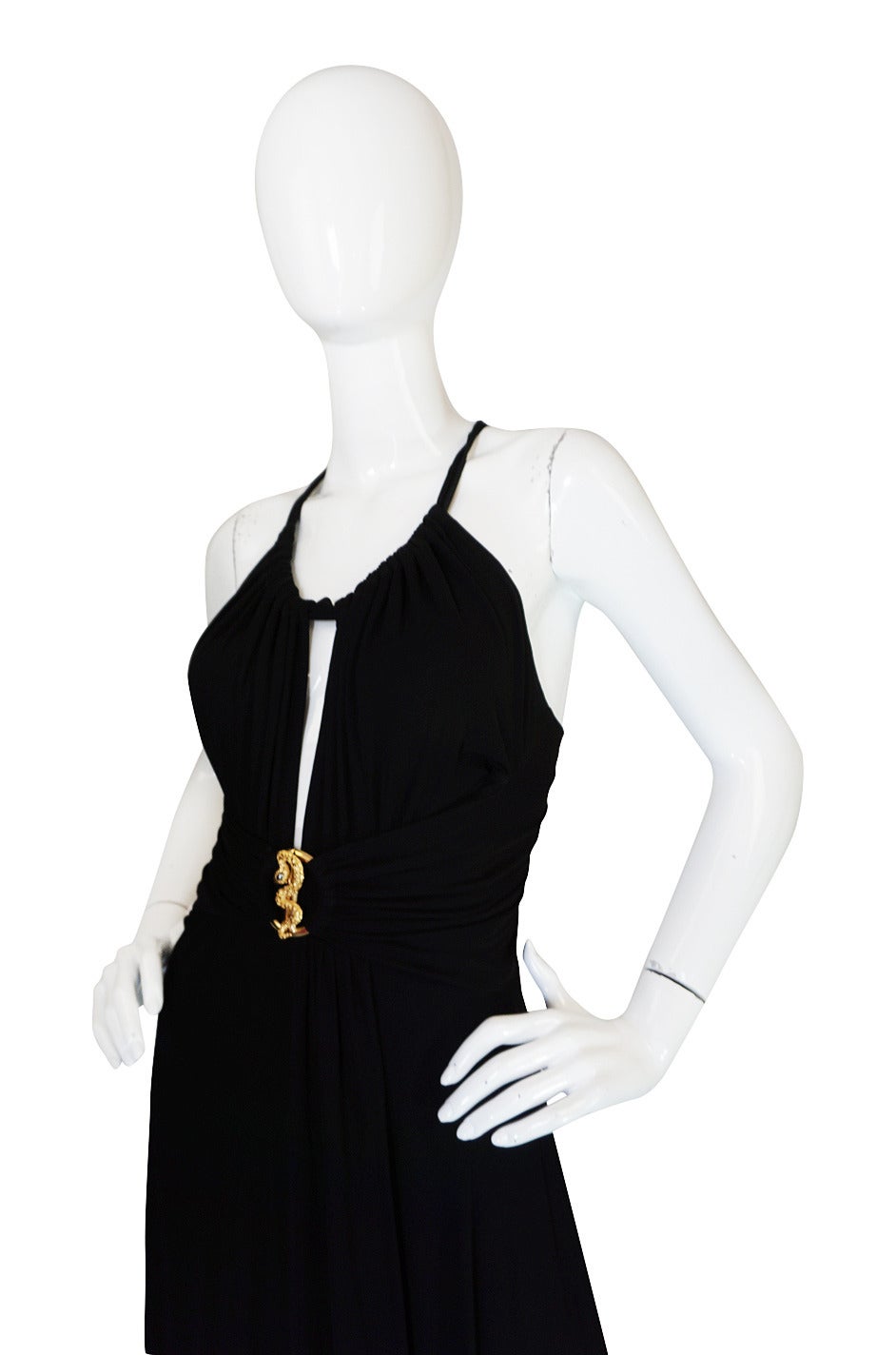 Recent Roberto Cavalli Plunging Black Silk Jersey Dress For Sale 3