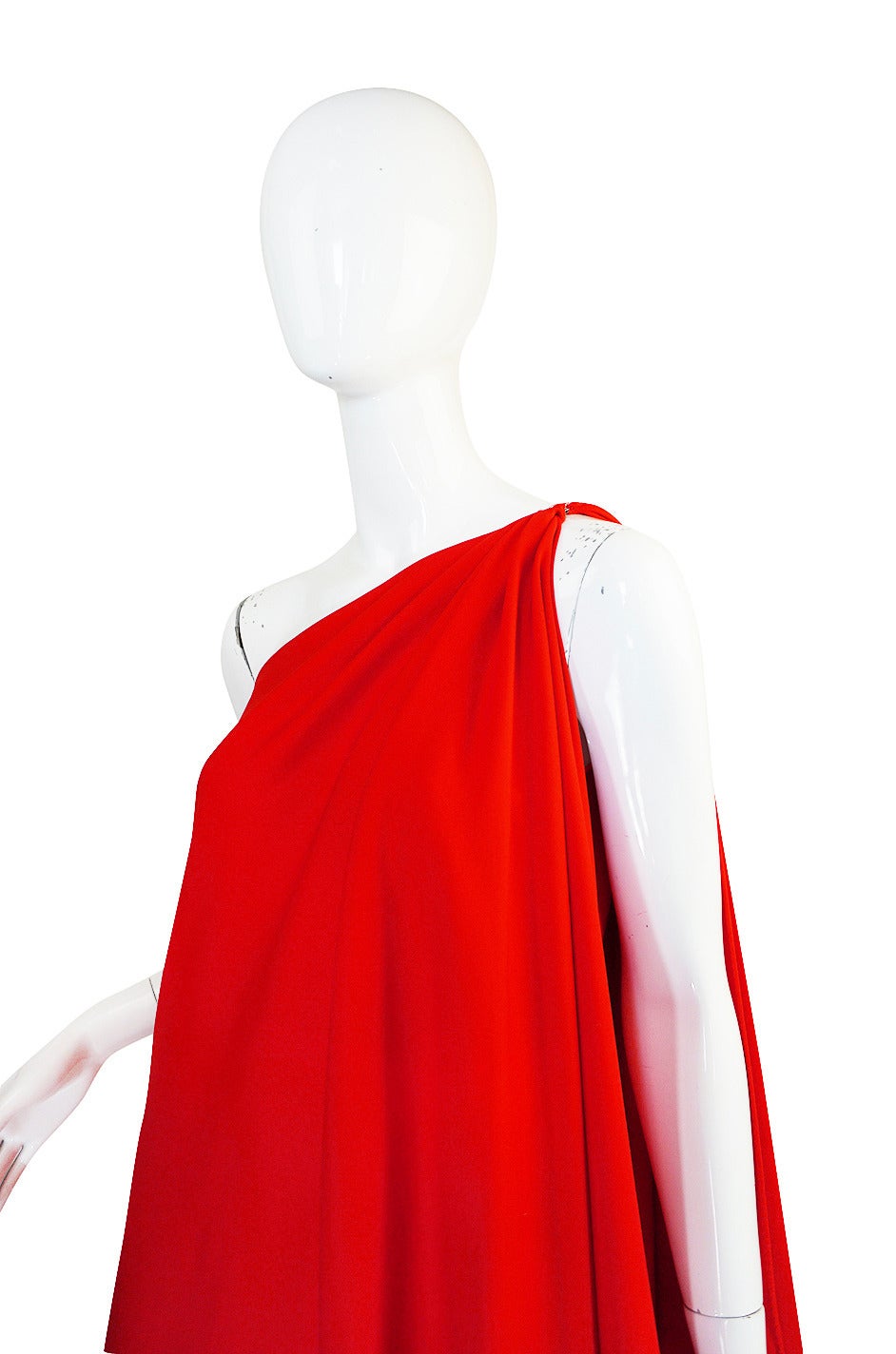 Women's 1970s One Shoulder Red Jersey Halston Dress For Sale