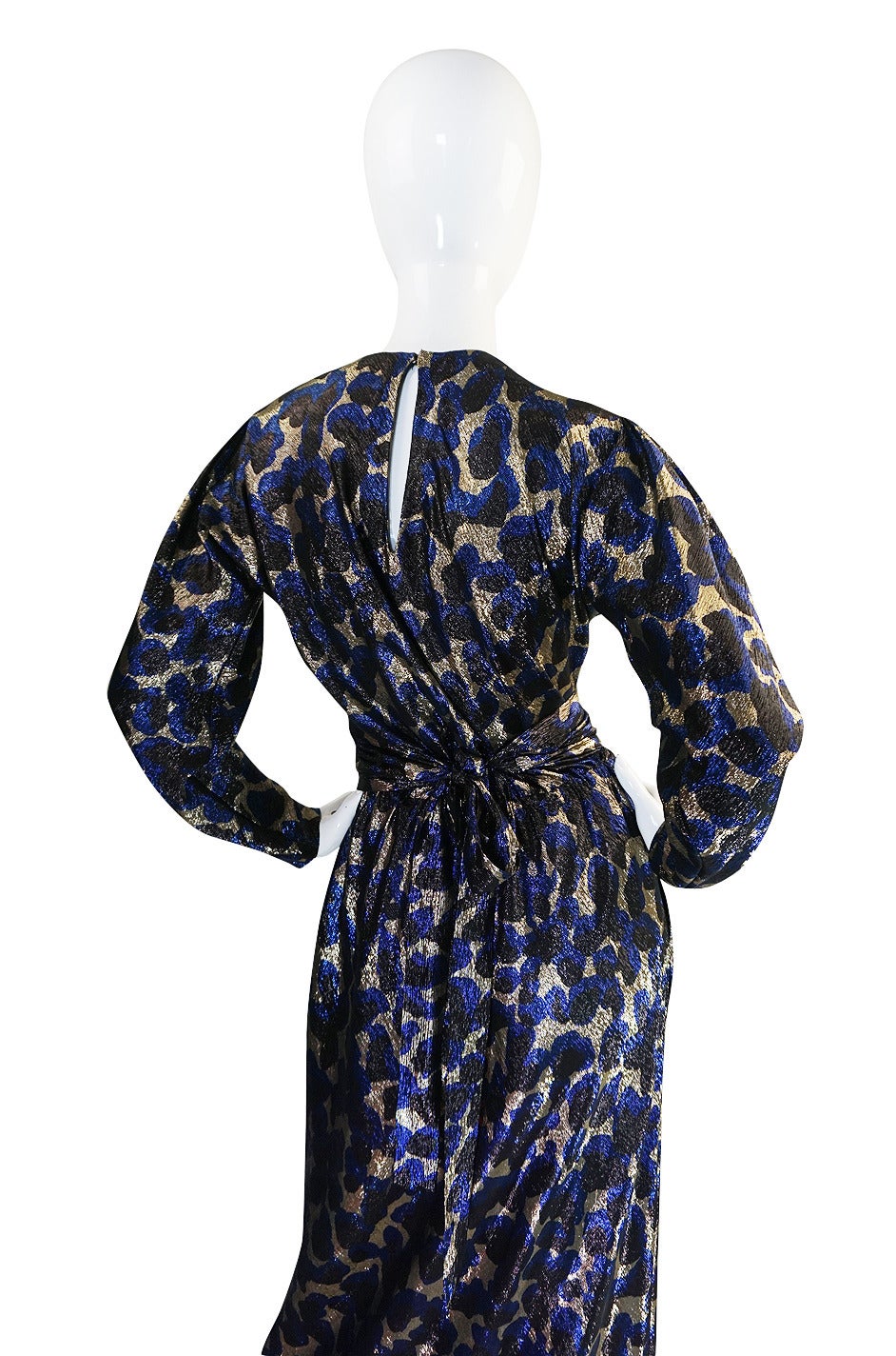 c1973 Incredible Halston Gold & Blue Metallic Silk Dress 1