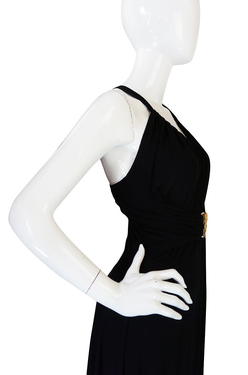 Women's Recent Roberto Cavalli Plunging Black Silk Jersey Dress For Sale