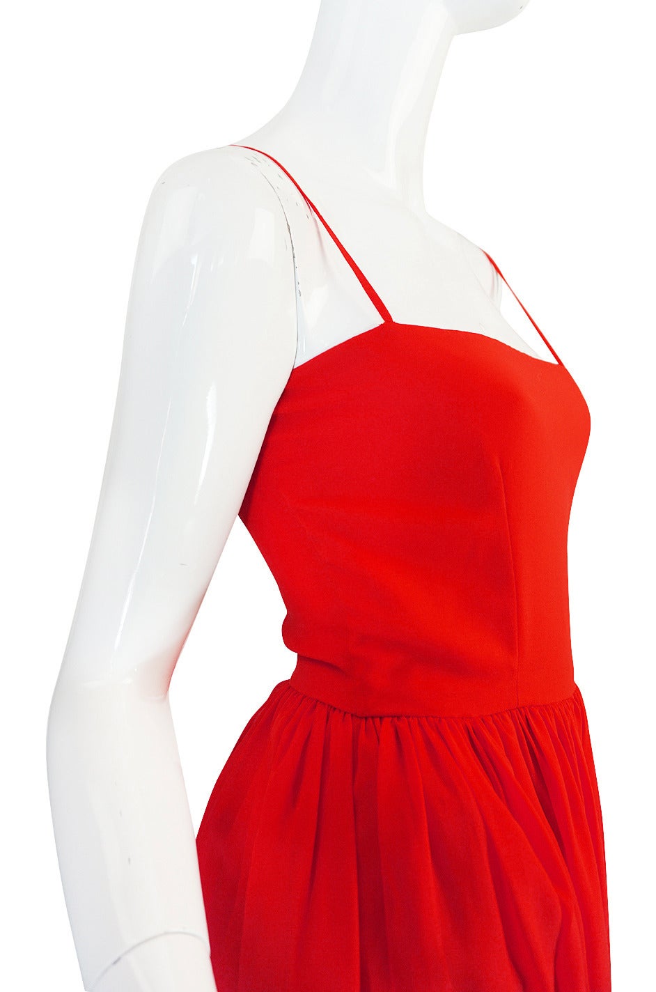 Beautiful 1970s Red Silk and Chiffon Lanvin Dress For Sale 1