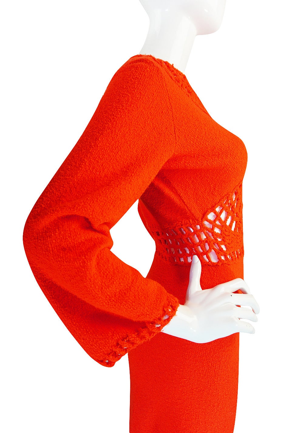1970s Open Weave Cut Out Crochet Red Knit Dress For Sale 1