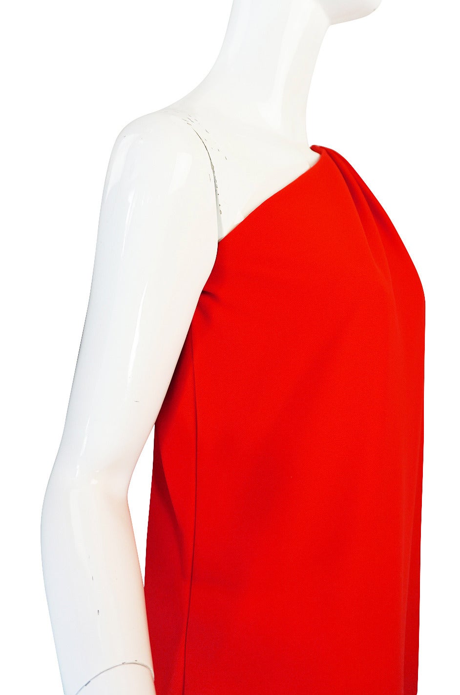 1970s One Shoulder Red Jersey Halston Dress For Sale 2