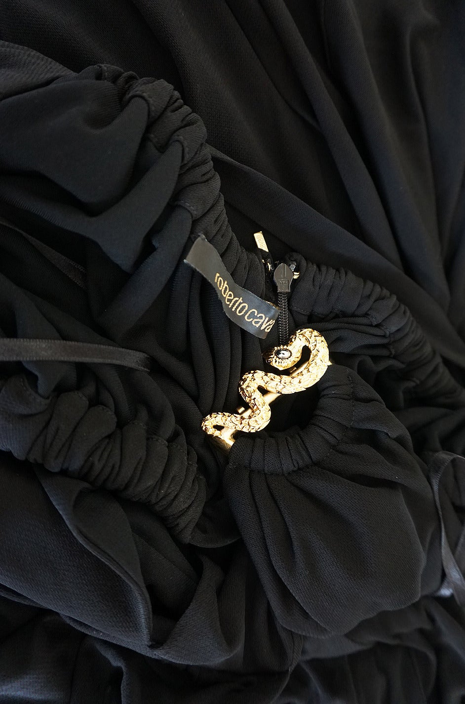 Recent Roberto Cavalli Plunging Black Silk Jersey Dress For Sale 5