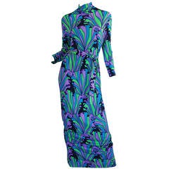 Vintage 1970s Brilliant Silk Jersey La Mendola Printed Maxi Dress