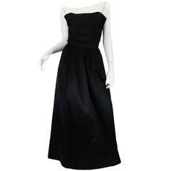 Amazing 1970s Black Silk Strapless Pauline Trigere Dress 12