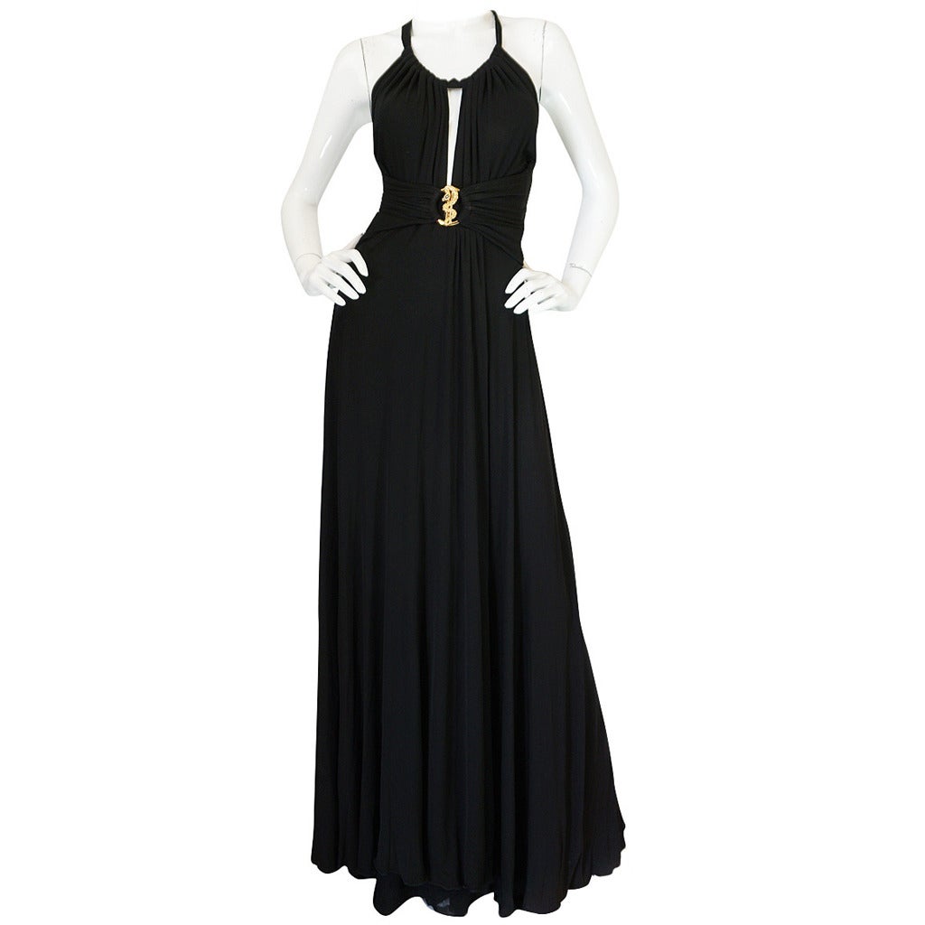 Recent Roberto Cavalli Plunging Black Silk Jersey Dress For Sale