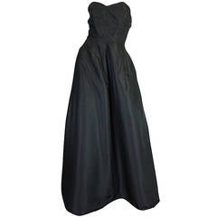 Beautiful 1950s Black Strapless Bonwit Teller Silk Gown