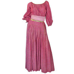 1960s Pat Sandler Pink & Gold Maxi Dress