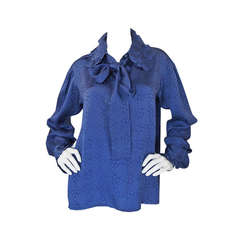 1970s Yves Saint Laurent Ocean Blue Silk Top