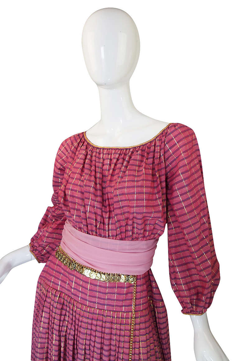 Women's 1960s Pat Sandler Pink & Gold Maxi Dress For Sale