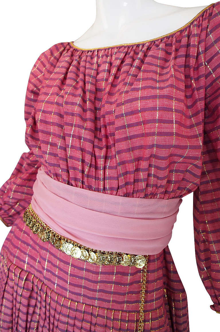 1960s Pat Sandler Pink & Gold Maxi Dress For Sale 3
