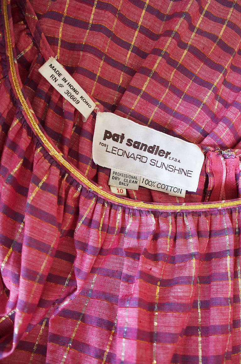 1960s Pat Sandler Pink & Gold Maxi Dress For Sale 4