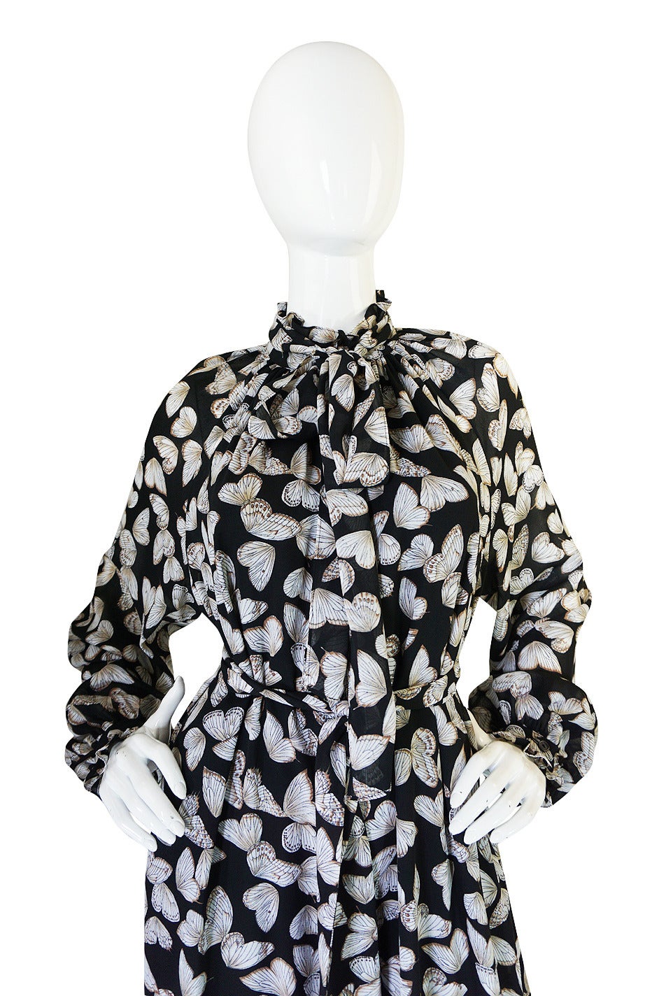 1970s Silk Butterfly Print Hanae Mori Caftan Dress 1