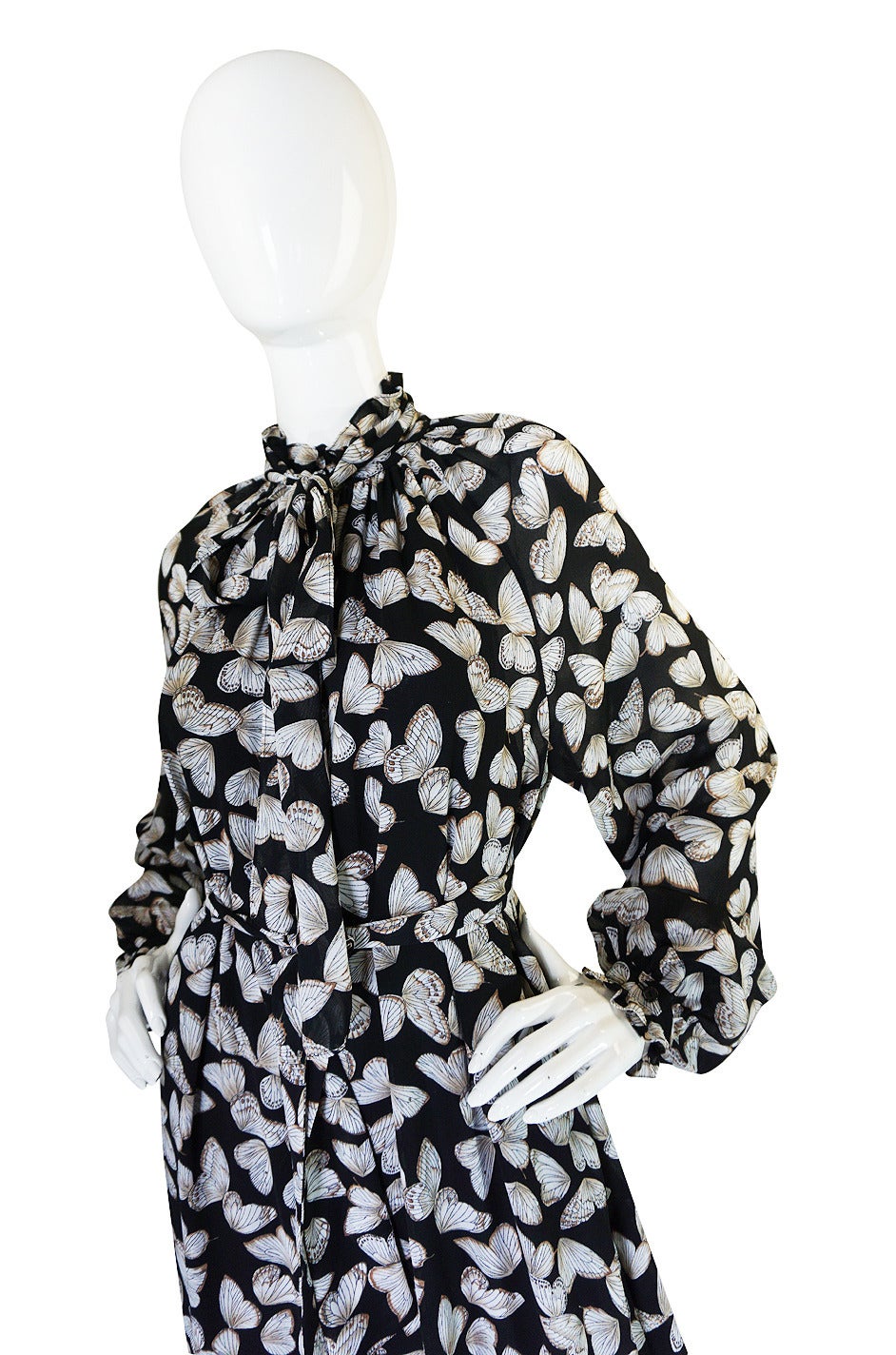 Women's 1970s Silk Butterfly Print Hanae Mori Caftan Dress