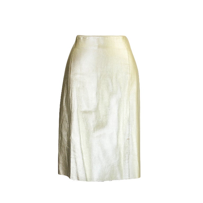 Recent Prada Muted Gold Fine Leather Skirt For Sale