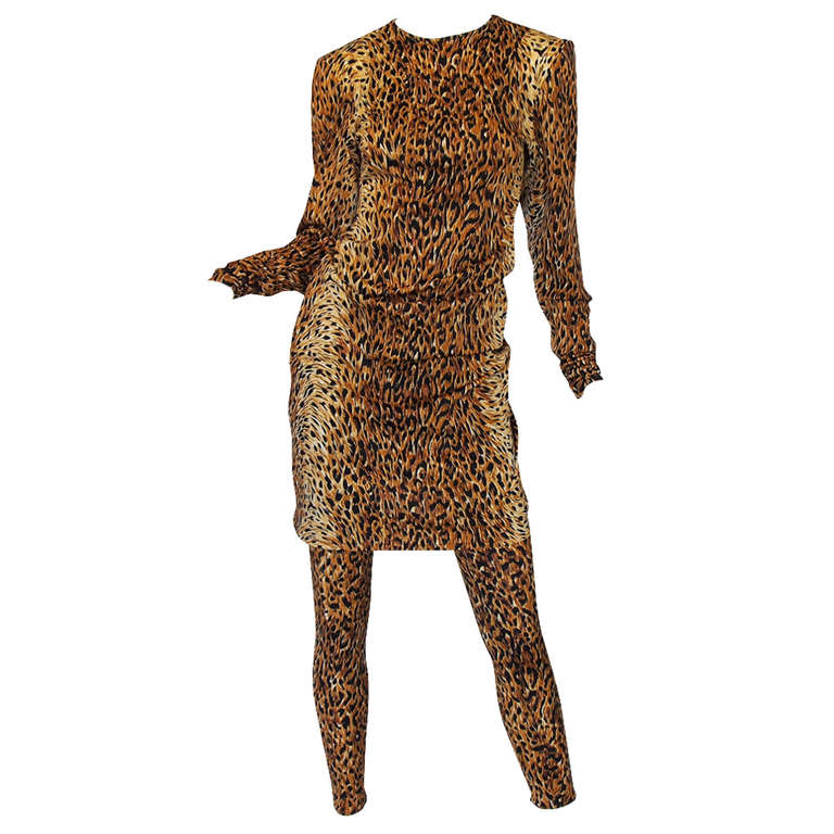 1980s OMO Norma Kamali Leopard Tunic & Leggings For Sale
