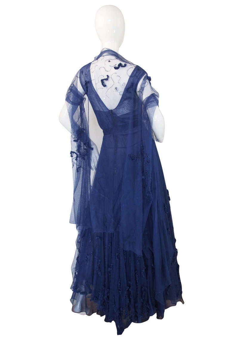 Women's Late 1940s Norman Hartnell Attr Couture Net Gown