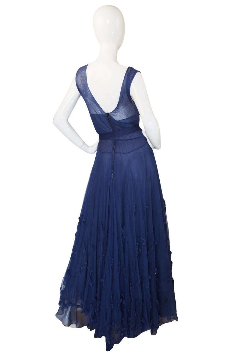 Late 1940s Norman Hartnell Attr Couture Net Gown 1