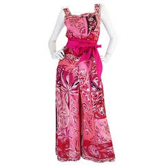 1960s Vivid Pink Silk Pucci Halter Top & Wide Pant Set 4