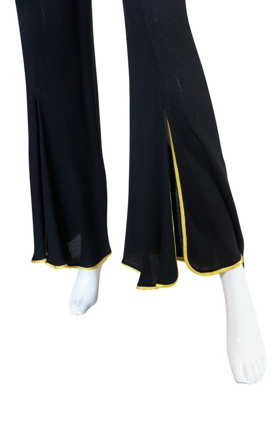 1970s Yellow Trim Ossie Clark Moss Crepe Trouser Suit 1
