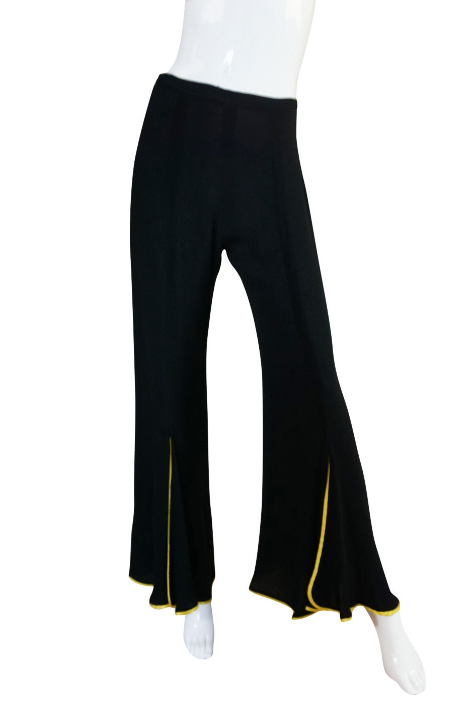 1970s Yellow Trim Ossie Clark Moss Crepe Trouser Suit 6