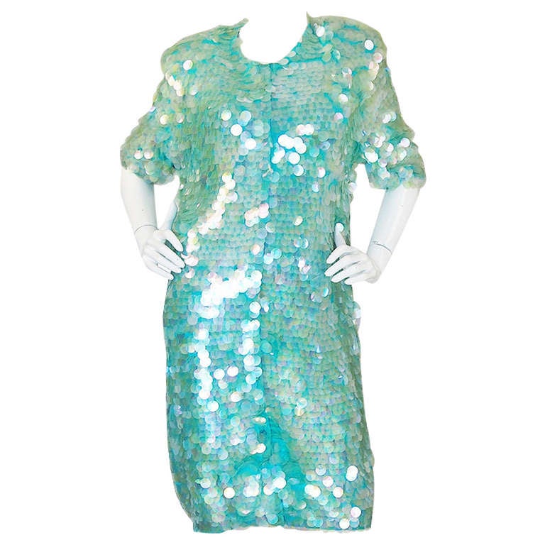 1980s Norma Kamali Paillette Cardigan Dress For Sale