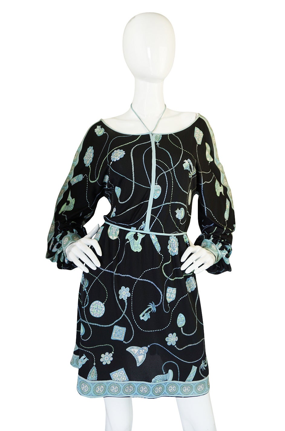 1960s Black & Soft Turquoise Silk Jersey Pucci Dress In Excellent Condition In Rockwood, ON