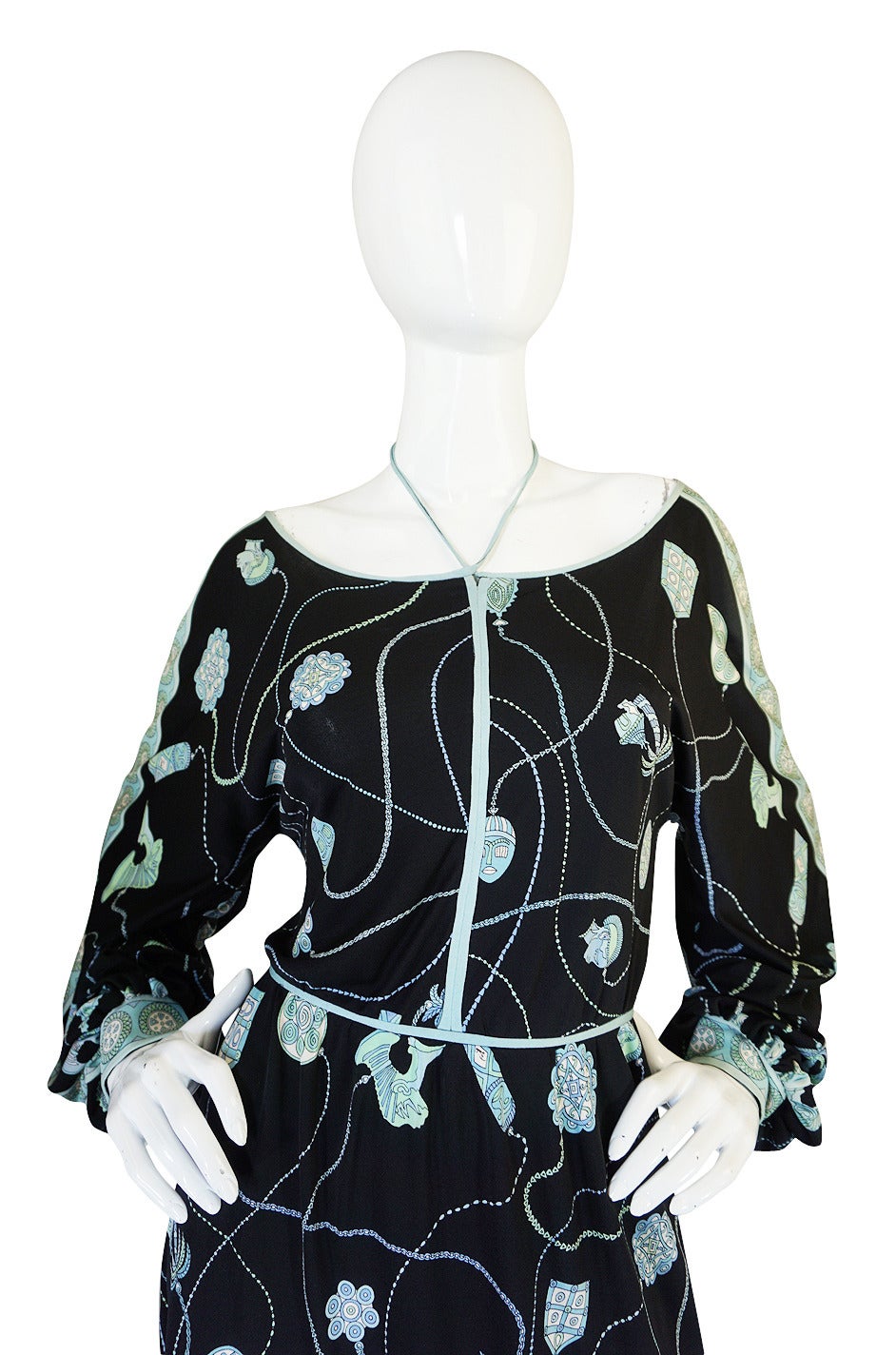 Women's 1960s Black & Soft Turquoise Silk Jersey Pucci Dress