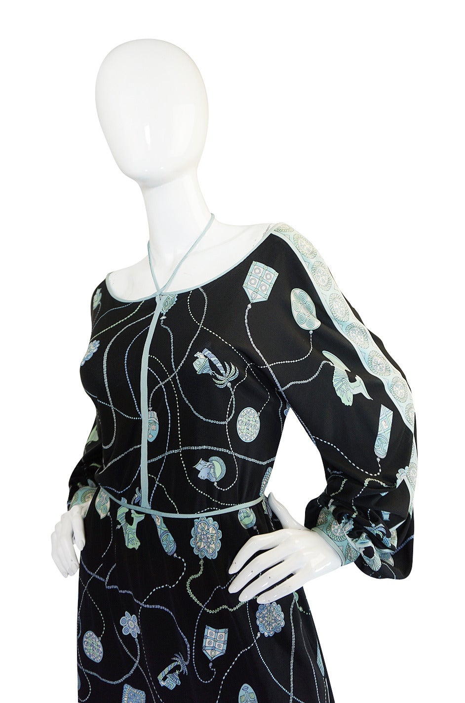 1960s Black & Soft Turquoise Silk Jersey Pucci Dress 2