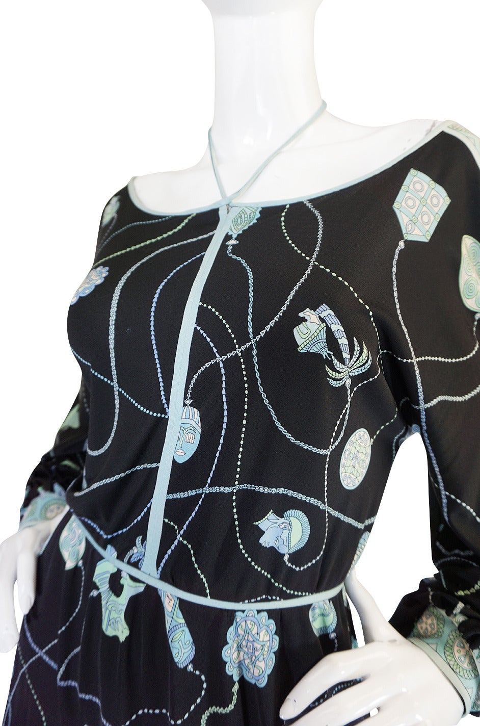 1960s Black & Soft Turquoise Silk Jersey Pucci Dress 4