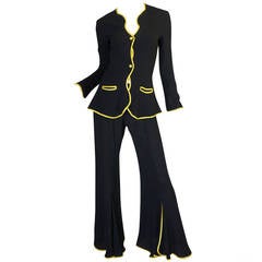 1970s Yellow Trim Ossie Clark Moss Crepe Trouser Suit