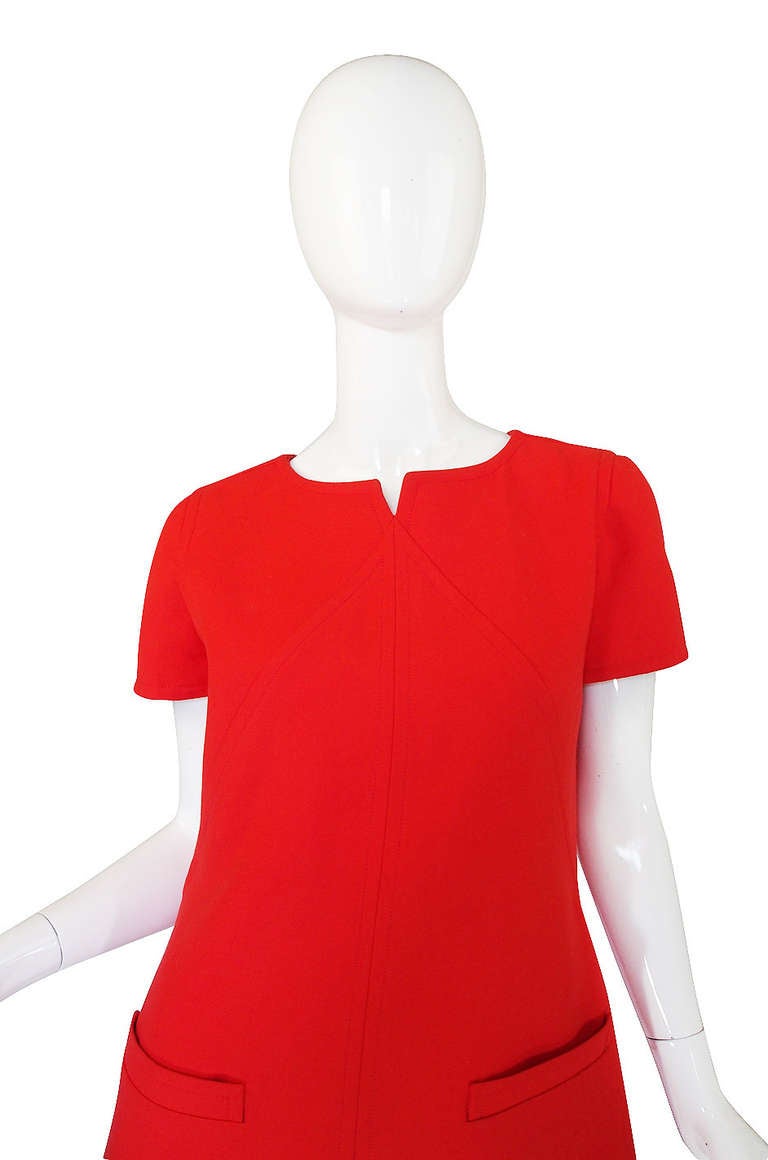 1980s Red Seamed Courreges Shift Dress In Excellent Condition In Rockwood, ON