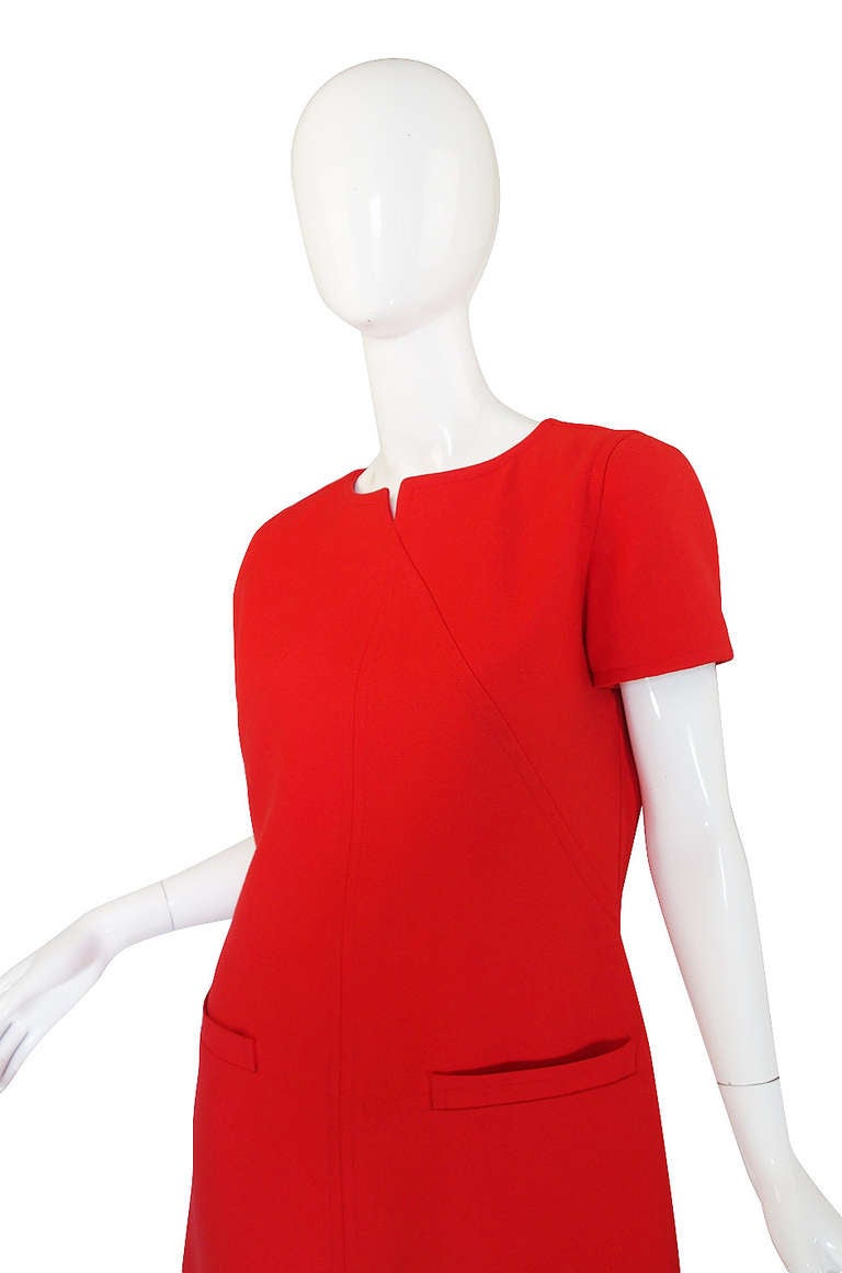 Women's 1980s Red Seamed Courreges Shift Dress