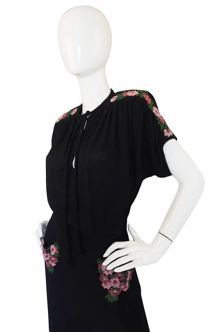 1940s SIlk & Sequin Flower Swing Dress