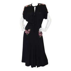 1940s Spectacular Beaded Silk Crepe Swing Dress