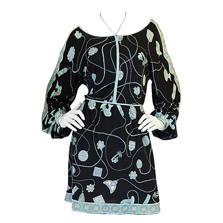 1960s Black & Soft Turquoise Silk Jersey Pucci Dress