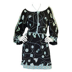 Vintage 1960s Black & Soft Turquoise Silk Jersey Pucci Dress
