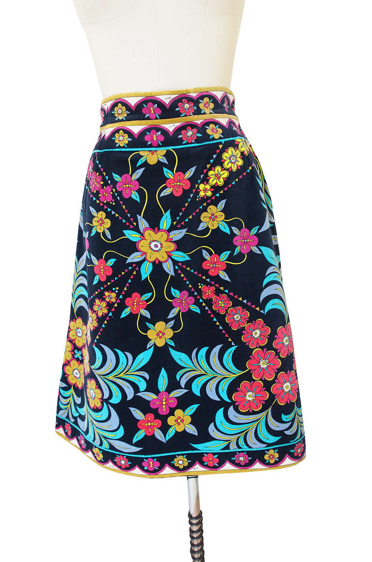 1960s Multi Color Emilio Pucci Velvet Skirt In Excellent Condition In Rockwood, ON