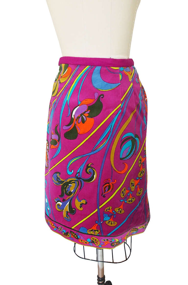 1960s Vibrant Emilio Pucci Velvet Skirt For Sale 1