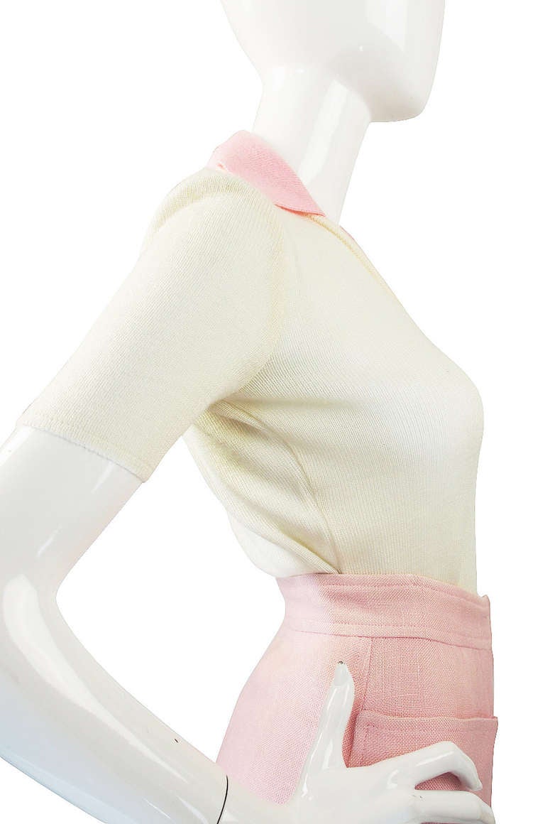1960s Numbered Courreges Pink Skirt & Sweater Set For Sale 1