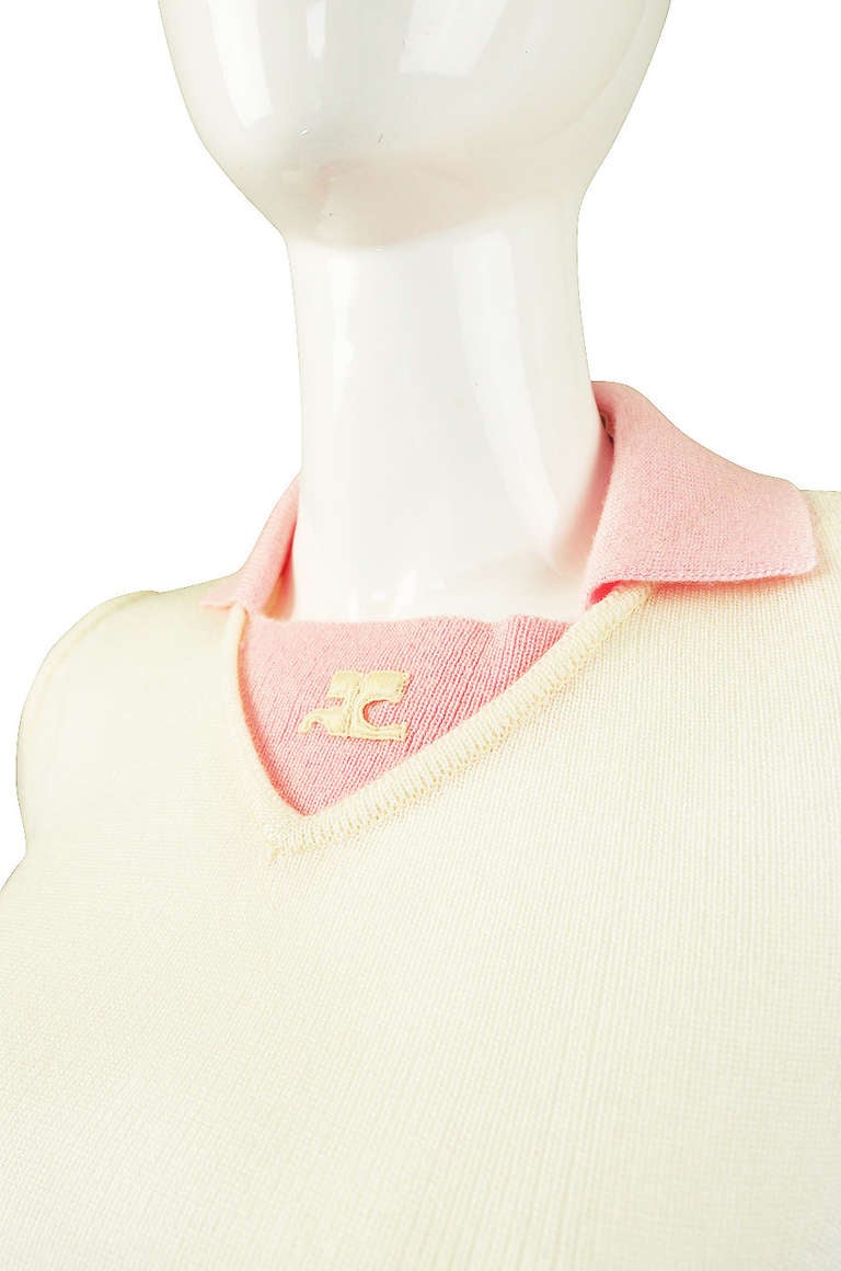 1960s Numbered Courreges Pink Skirt & Sweater Set For Sale 2
