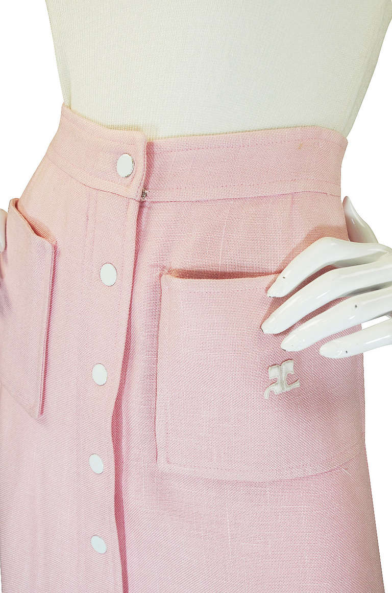 1960s Numbered Courreges Pink Skirt & Sweater Set For Sale 3