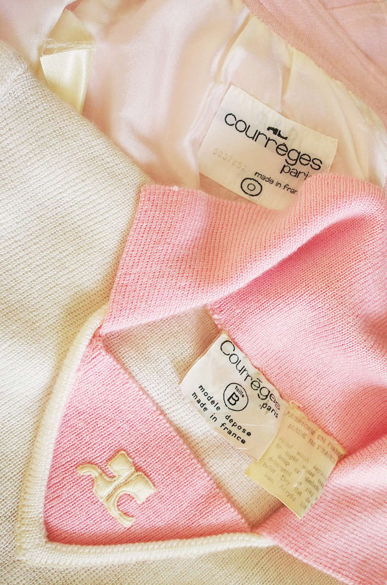 1960s Numbered Courreges Pink Skirt & Sweater Set For Sale 4