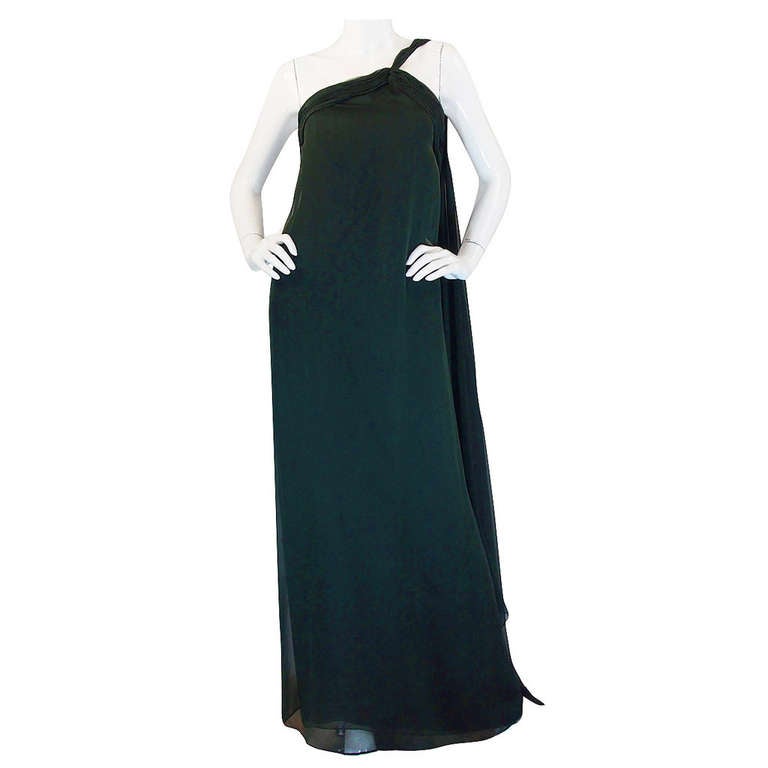 1980s Green Silk Chiffon Oscar De La Renta Gown