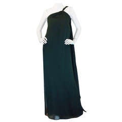 Retro 1980s Green Silk Chiffon Oscar De La Renta Gown