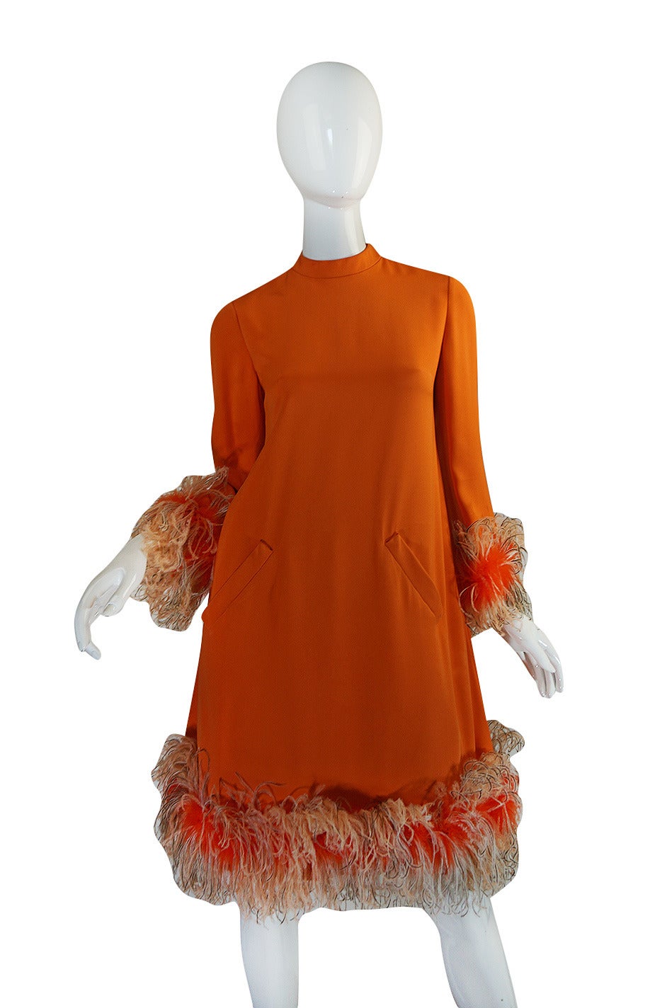 Women's Spectacular 1960s Geoffrey Beene Silk & Feather Dress For Sale