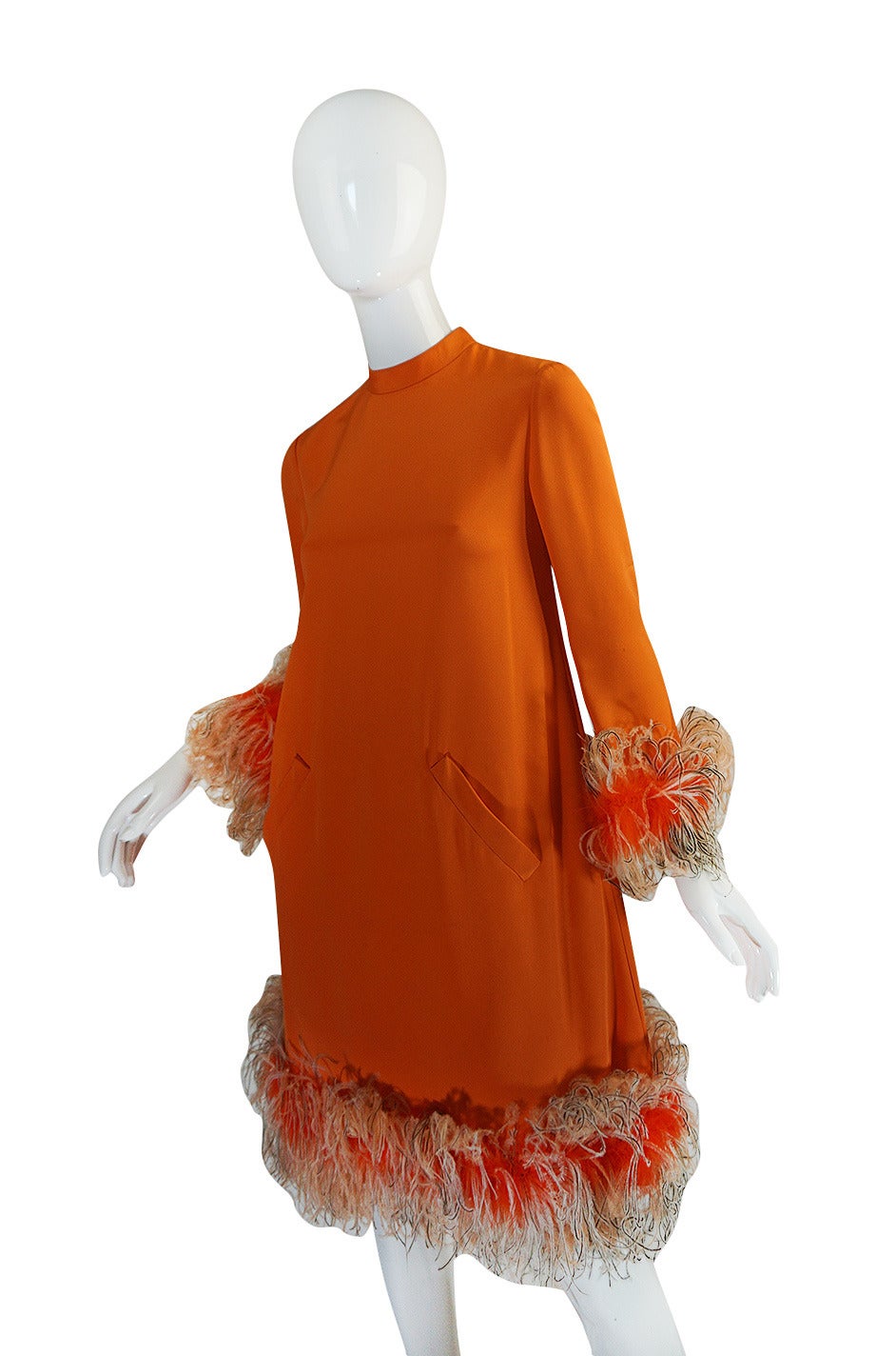 Spectacular 1960s Geoffrey Beene Silk & Feather Dress For Sale 2