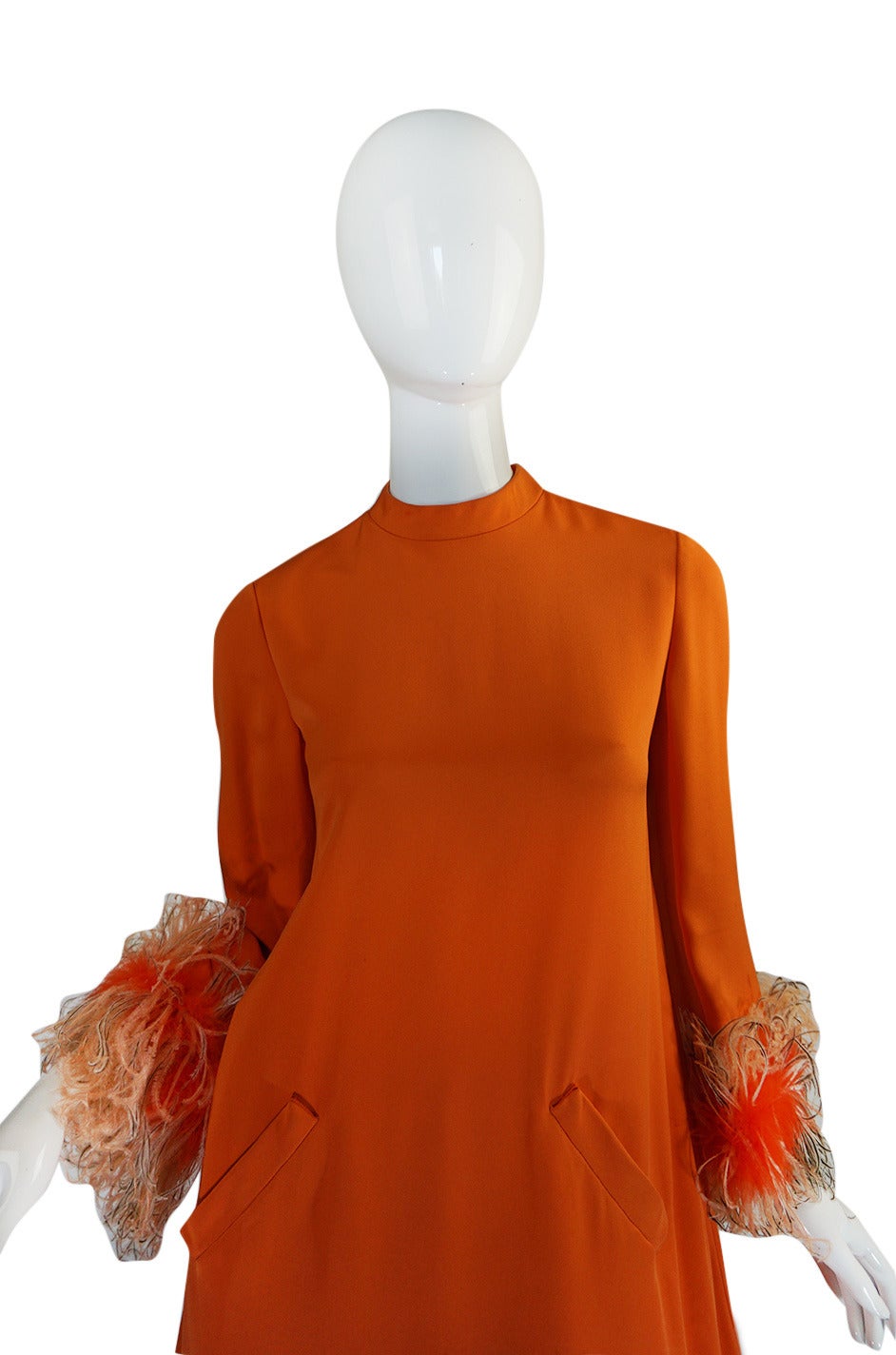 Spectacular 1960s Geoffrey Beene Silk & Feather Dress For Sale 4